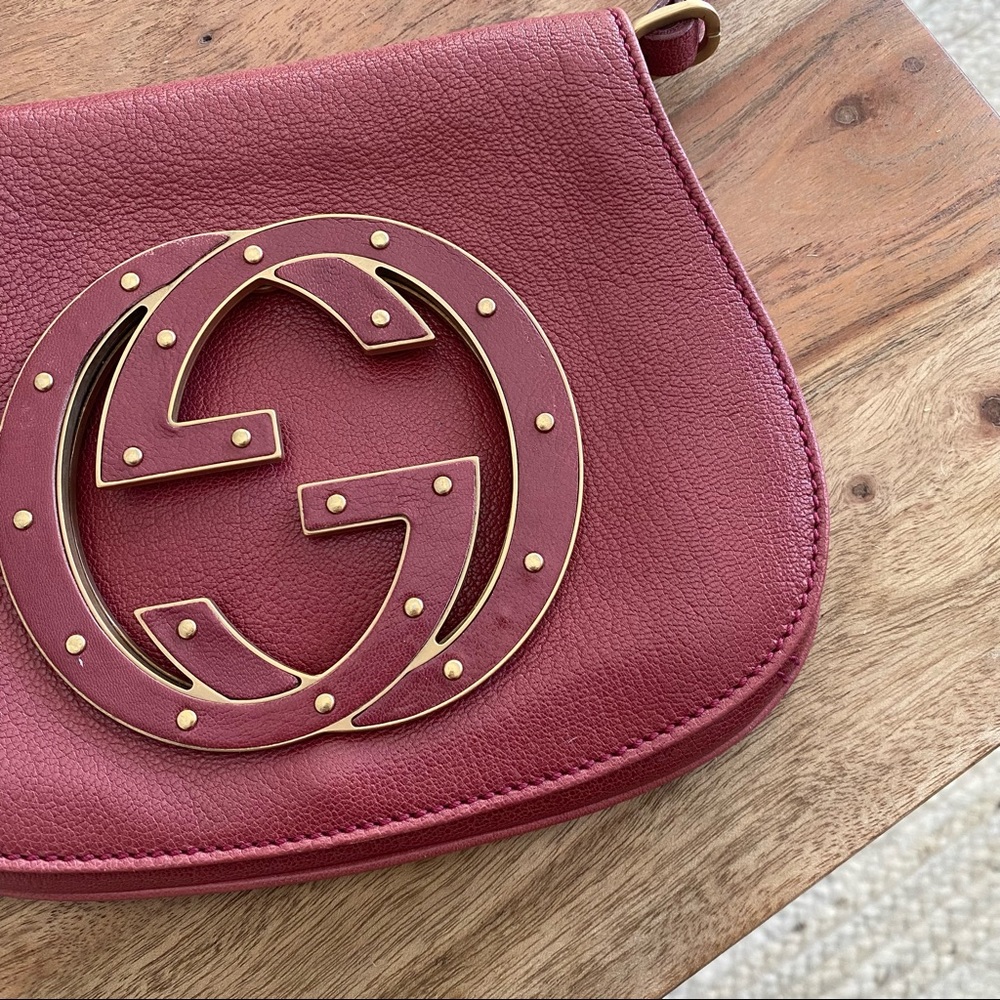 Rare Gucci Soho Studded GG Leather Messenger Shoulder Bag Purse - Picture 2 of 8